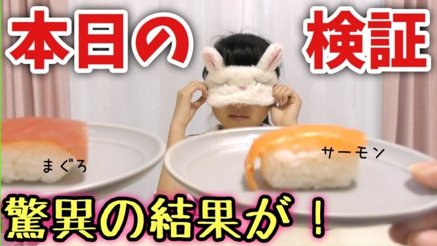 目隠ししてもサーモンを当てる事が出来るのか検証してみた！お寿司食べちゃいます！