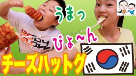 韓国チーズホットドッグをびょ〜んとやりたい！【ベイビーチャンネル 】（チーズハットグ）