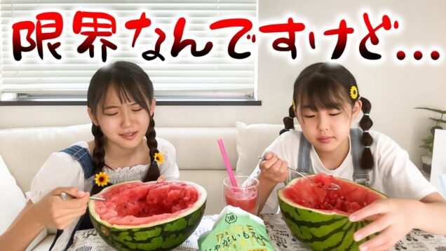 【過酷】姉妹でスイカ丸ごと1個食べたらお腹壊しました…